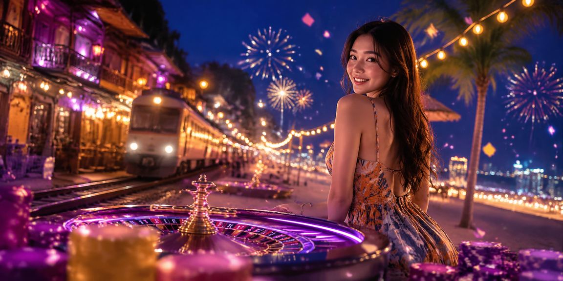 Bàn roulette neon sáng rực tại Hà Nội trong không khí casino đêm hiện đại